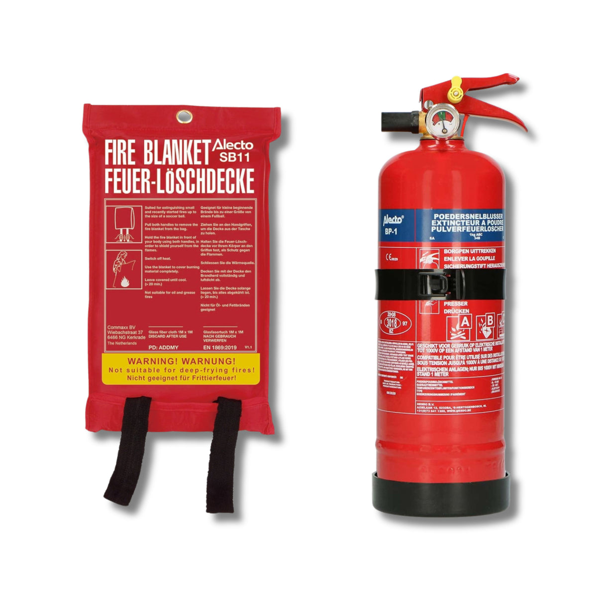 Alecto SB11 + BP-1 - Brandschutzset - Löschdecke SB11 (100 x 100 cm) + Pulverlöscher BP-1 (1 kg)