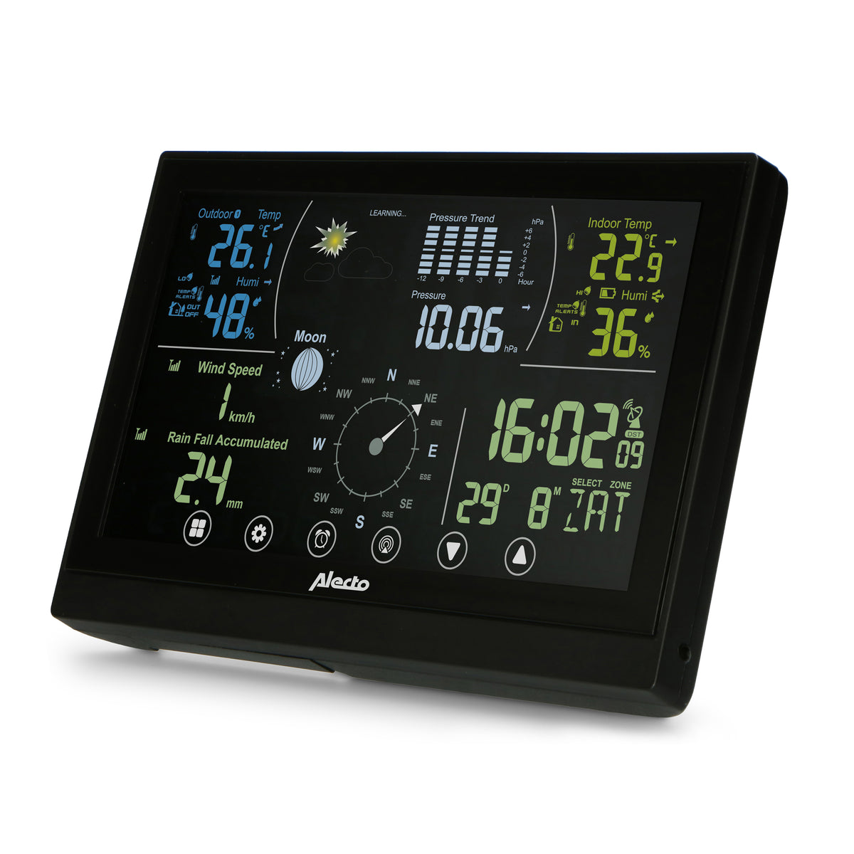 Alecto WS3875 - Professionelle 6-in-1 Wetterstation - Kabelloser Außensensor - Schwarz