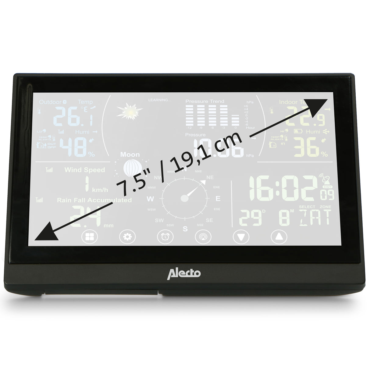 Alecto WS3875 - Professionelle 6-in-1 Wetterstation - Kabelloser Außensensor - Schwarz
