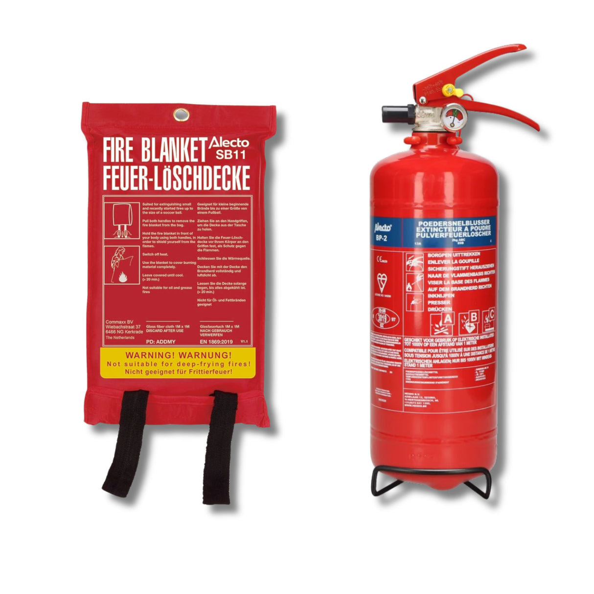 Alecto SB11 + AL-BP2 - Brandschutzset - Pulverlöscher 2 kg + Löschdecke 100 x 100 cm