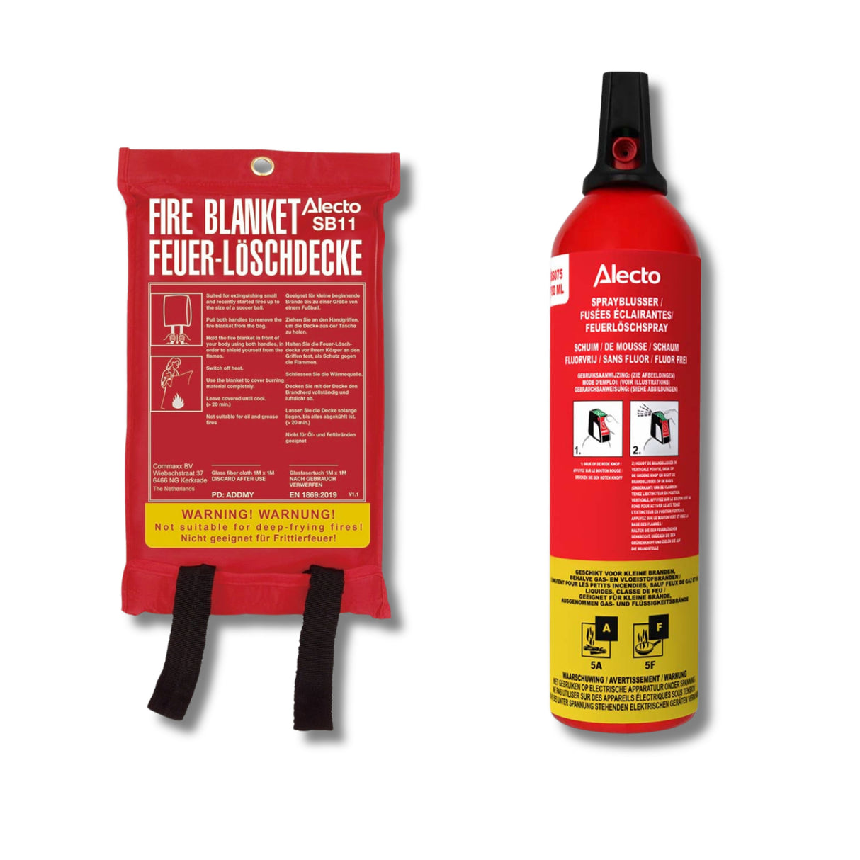 Alecto SB11 + BS075 - Brandschutz-Starter-Bundle - Löschdecke & Löschspray