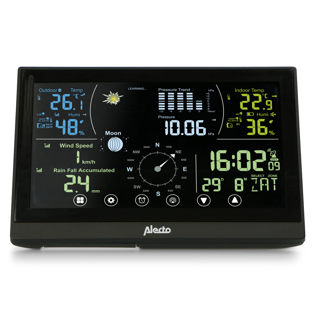 Alecto WS3875 - Professionelle 6-in-1 Wetterstation - Kabelloser Außensensor - Schwarz