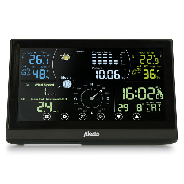 Alecto WS3875 - Professionelle 6-in-1 Wetterstation - Kabelloser Außensensor - Schwarz