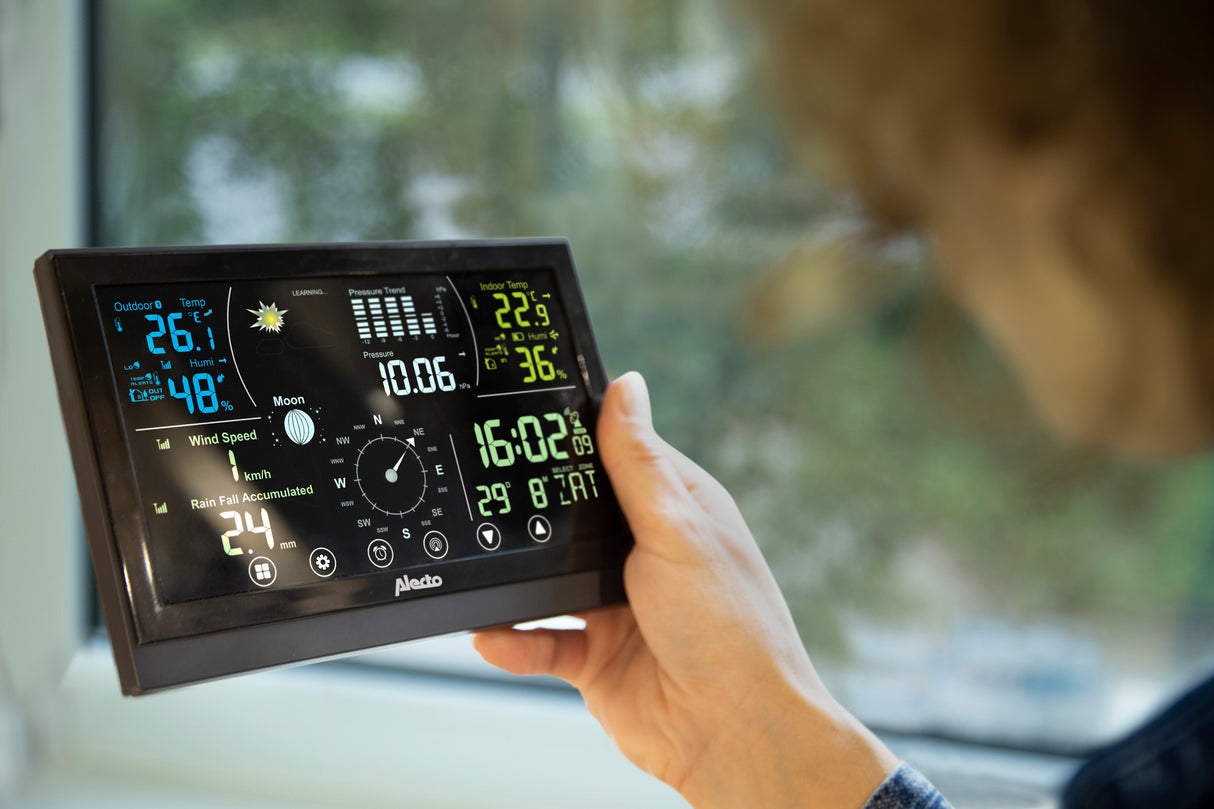Alecto WS3875 - Professionelle 6-in-1 Wetterstation - Kabelloser Außensensor - Schwarz
