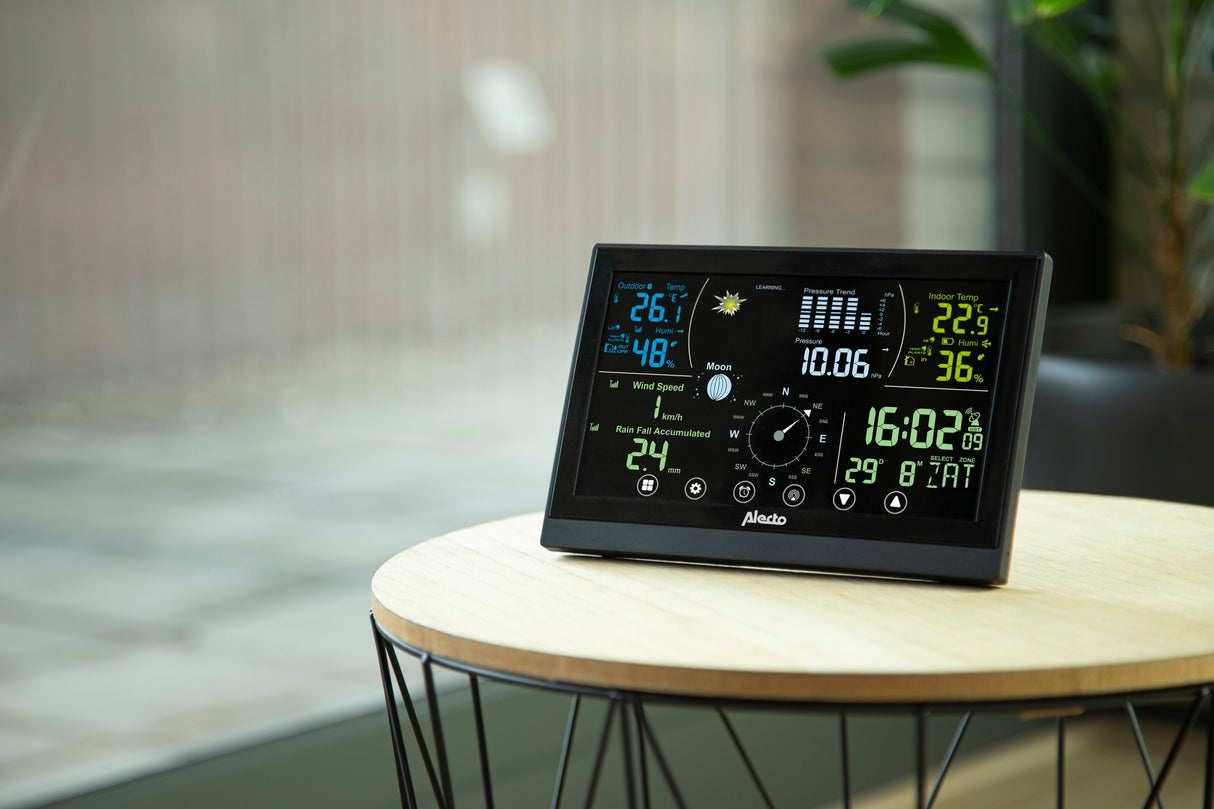 Alecto WS3875 - Professionelle 6-in-1 Wetterstation - Kabelloser Außensensor - Schwarz