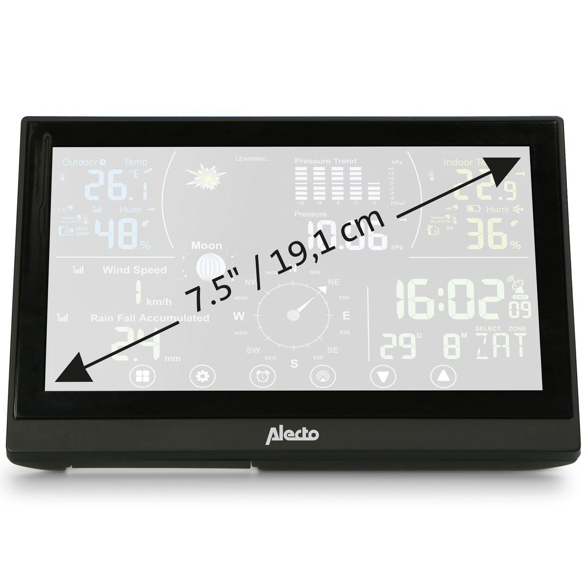 Alecto WS3875 - Professionelle 6-in-1 Wetterstation - Kabelloser Außensensor - Schwarz
