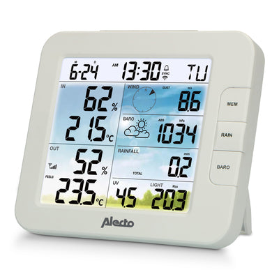 Alecto WS5400 - Professionelle 8 in 1 WLAN-Wetterstation mit App und kabellosem Außensensor, weiß