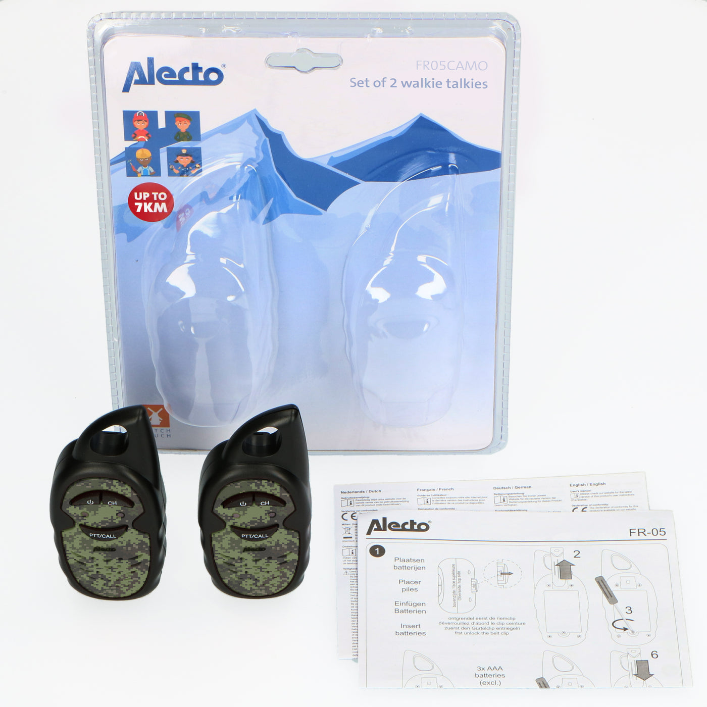 Alecto FR-05CAMO - Set mit zwei Walkie Talkies für Kinder, Reichweite von bis zu 3 Kilometern, Camouflage