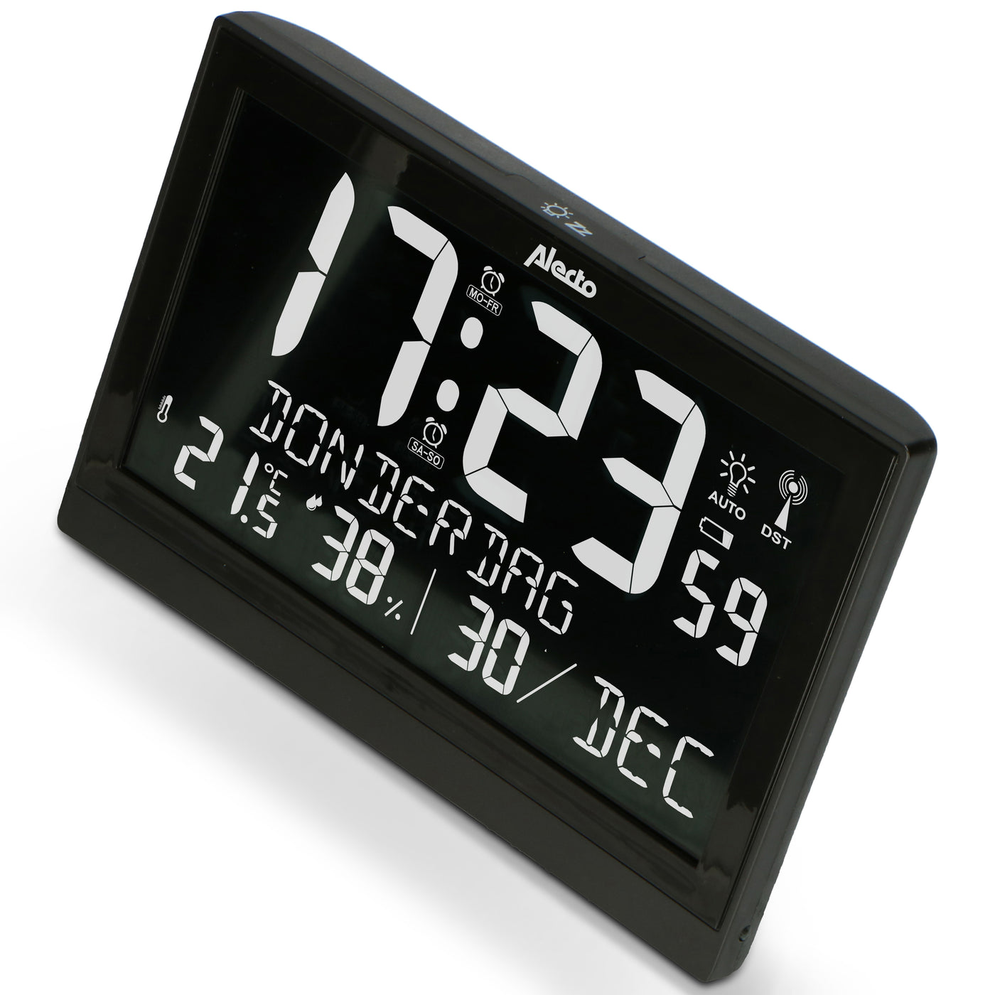 Alecto AK-70 - Große digitale Uhr mit Thermometer und Hygrometer, schwarz