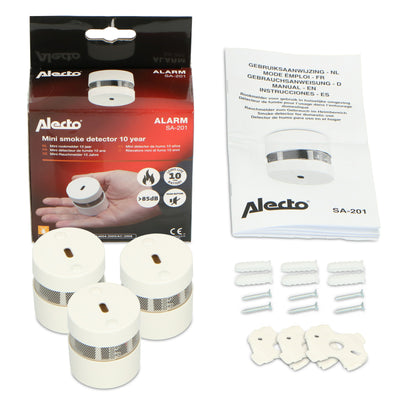 Alecto SA-201 TRIPLE - Mini-Rauchmelder mit 10 Jahren Batterie- und Sensorlaufzeit, 3er-pack