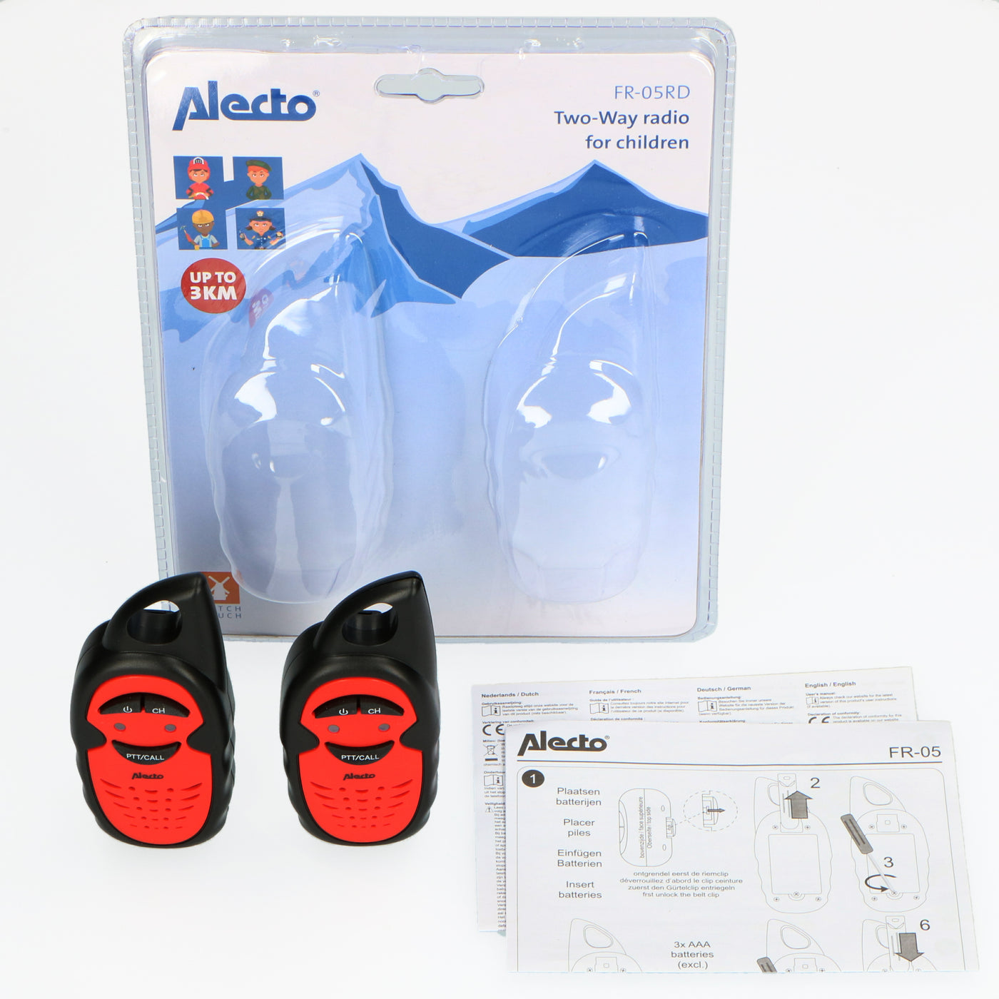 Alecto FR-05RD - Set mit zwei Walkie Talkies für Kinder, 3 km Reichweite, Schwarz/Rot