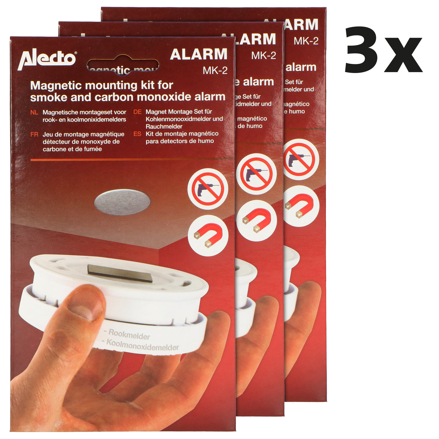 Alecto MK-2 TRIPLE - Magnet-Befestigungsset für Rauchmelder und Kohlenmonoxidmelder