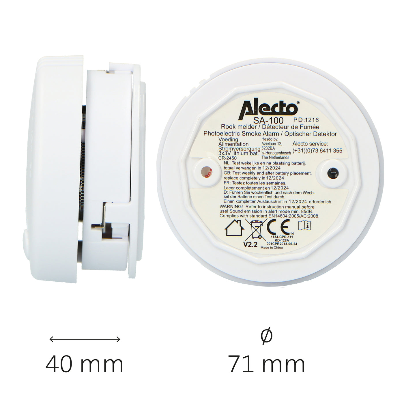 Alecto SA-100 TRIPLE - Mini-Rauchmelder mit 5 Jahren Batterielaufzeit, 3er-Pack