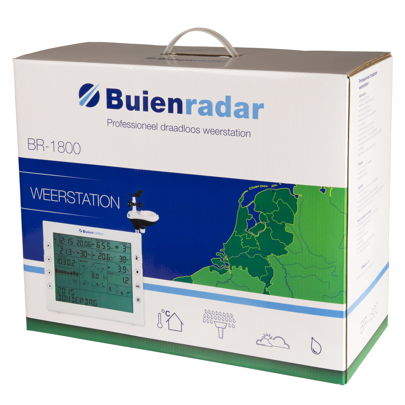 Buienradar BR-1800 - Professionelle Wetterstation mit kabellosem Außensensor, weiß